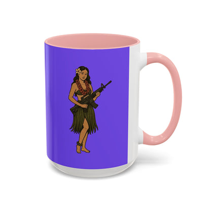 Hula Girl Packin' Heat Light Purple Accent Mug by theGreenDragonTavern.shop