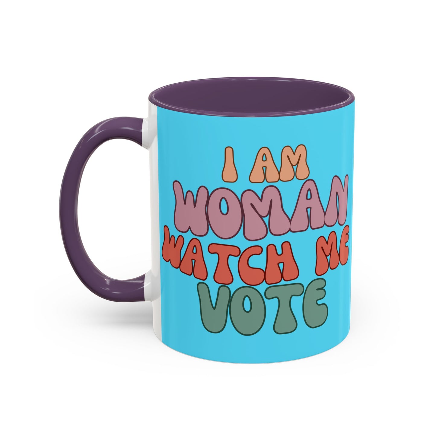 I Am Woman Watch Me Vote Light Blue Accent Mug by theGreenDragonTavern.shop