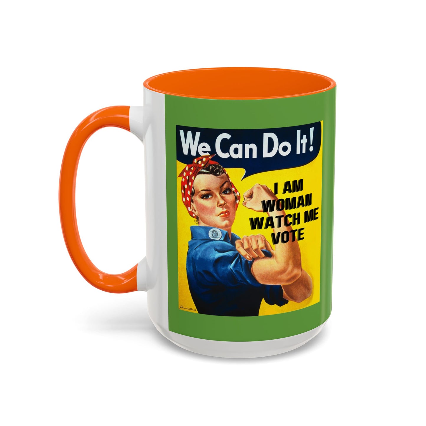 I Am Woman Watch Me Vote Rosie Green Accent Mug by theGreenDragonTavern.shop