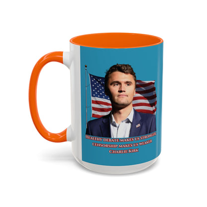 Charlie Kirk, Healthy Debate Turquoise Accent Mug by theGreenDragonTavern.shop