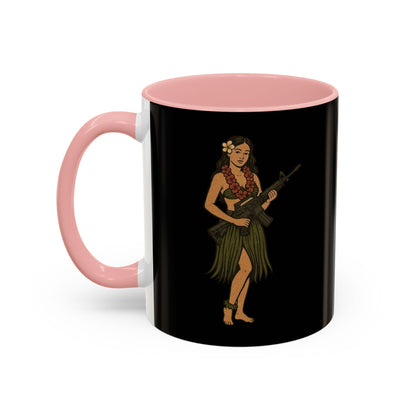 Hula Girl Packin' Heat Black Accent Mug by theGreenDragonTavern.shop