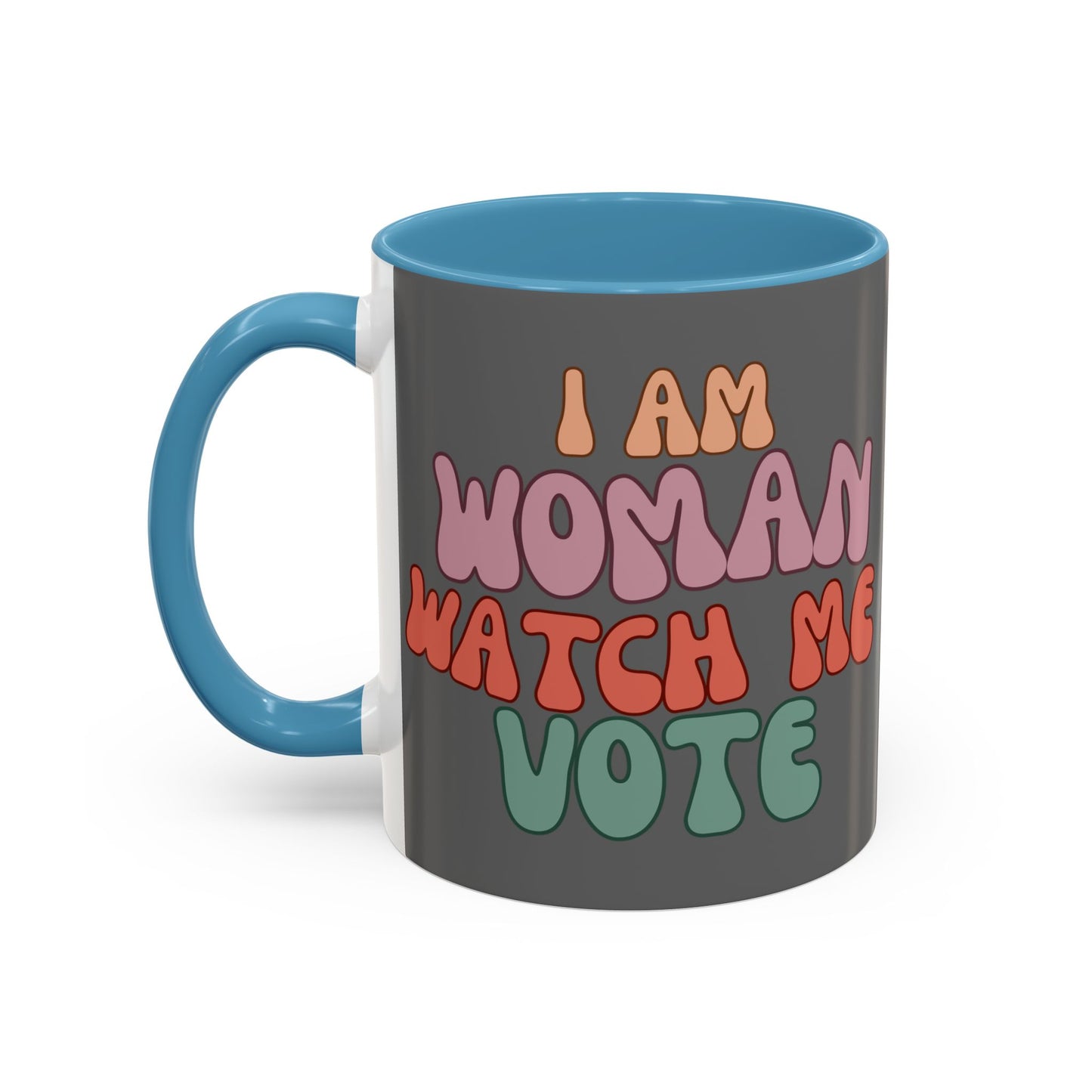 I Am Woman Watch Me Vote Grey Accent Mug by theGreenDragonTavern.shop