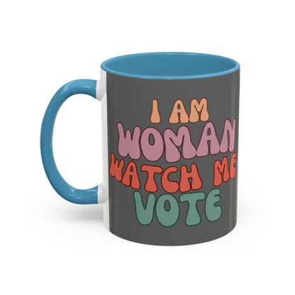I Am Woman Watch Me Vote Grey Accent Mug by theGreenDragonTavern.shop