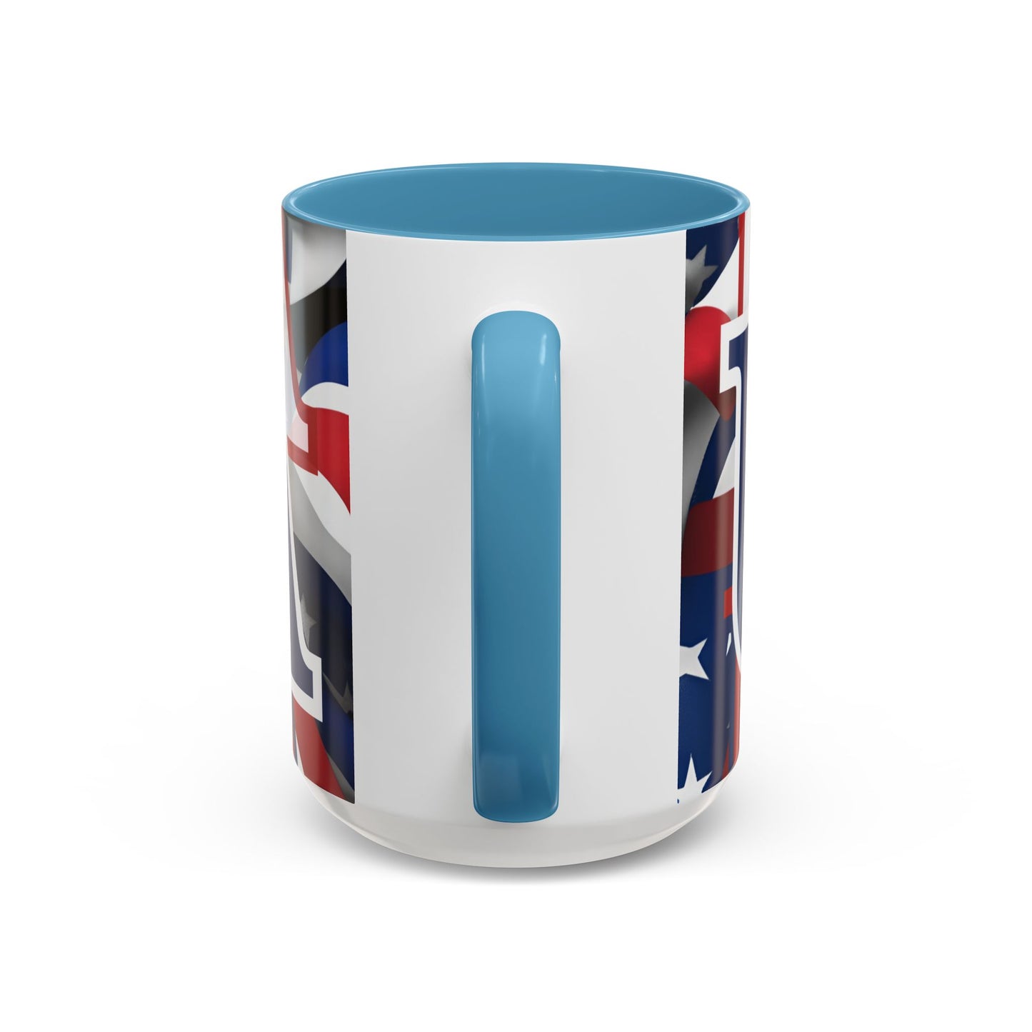 USA! USA! USA Blue font Patriot Black Accent Mug by theGreenDragonTavern.shop