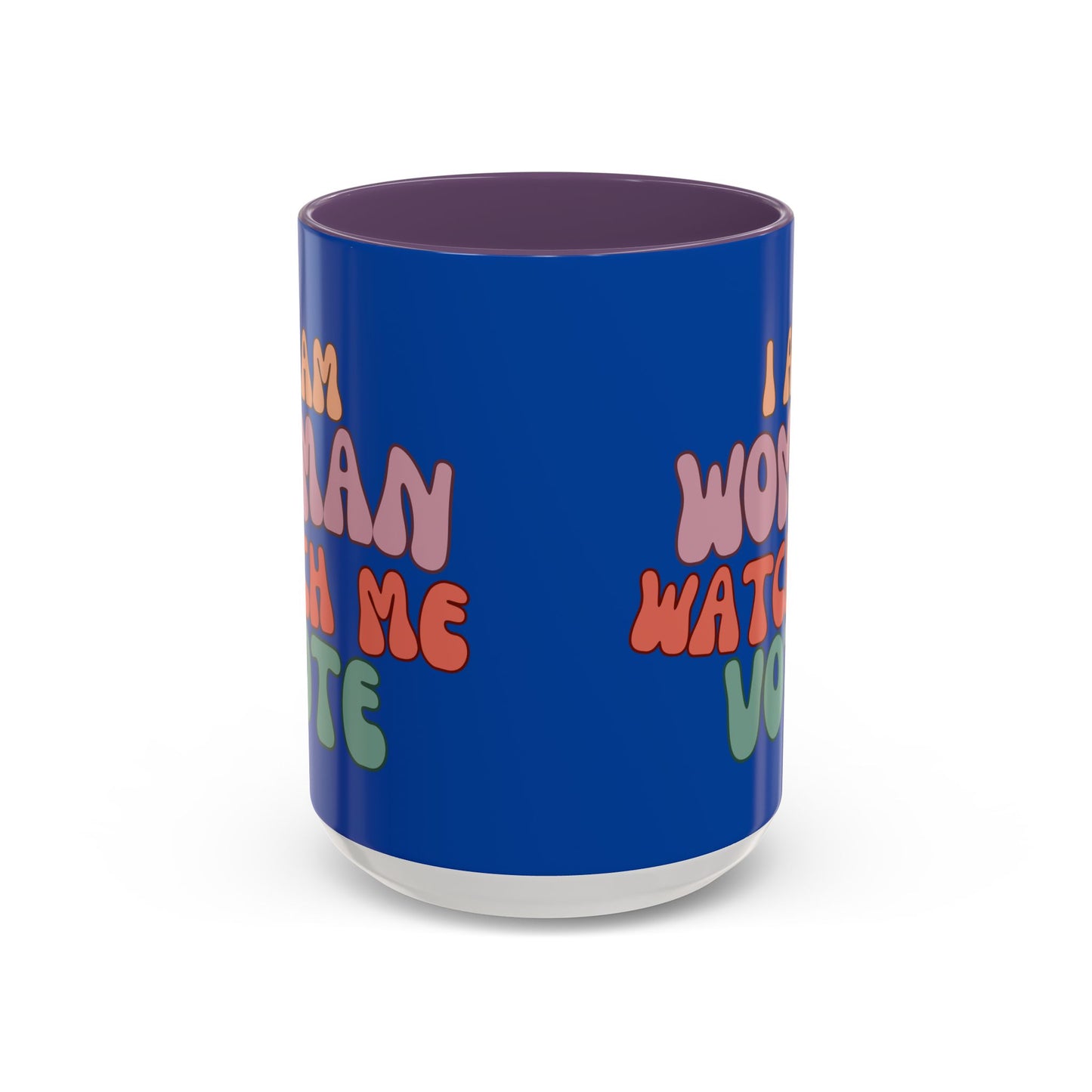 I Am Woman Watch Me Vote Dark Blue Accent Mug by theGreenDragonTavern.shop