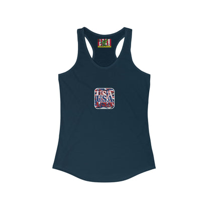 2-sided, Red White and BLUE USA Patriot Women's Racerback Tank Top by theGreenDragonTavern.shop
