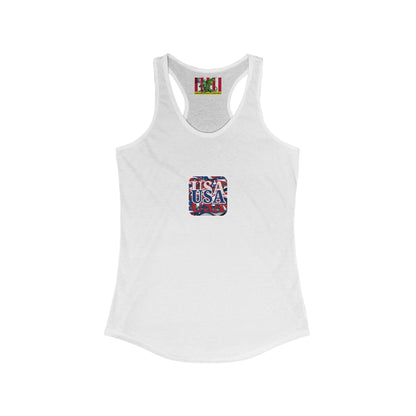 2-sided, Red White and BLUE USA Patriot Women's Racerback Tank Top by theGreenDragonTavern.shop
