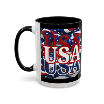 USA White font Center Patriot Black Accent Mug by theGreenDragonTavern.shop