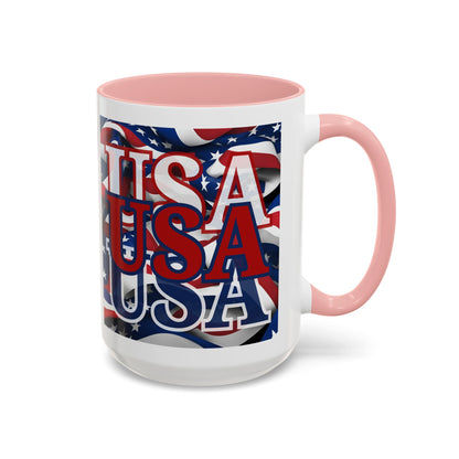 USA Red font Center Patriot White Accent Mug by theGreenDragonTavern.shop