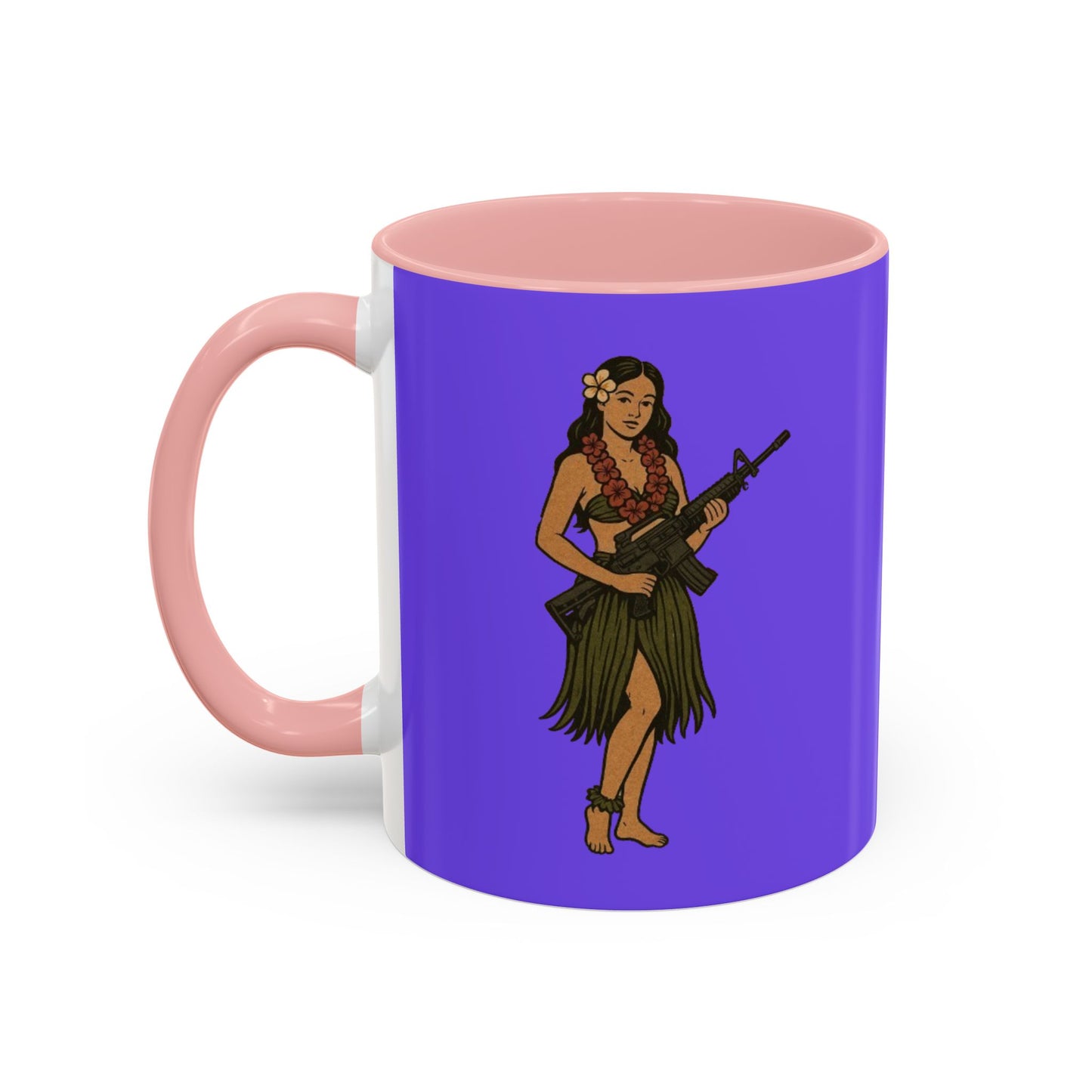 Hula Girl Packin' Heat Light Purple Accent Mug by theGreenDragonTavern.shop