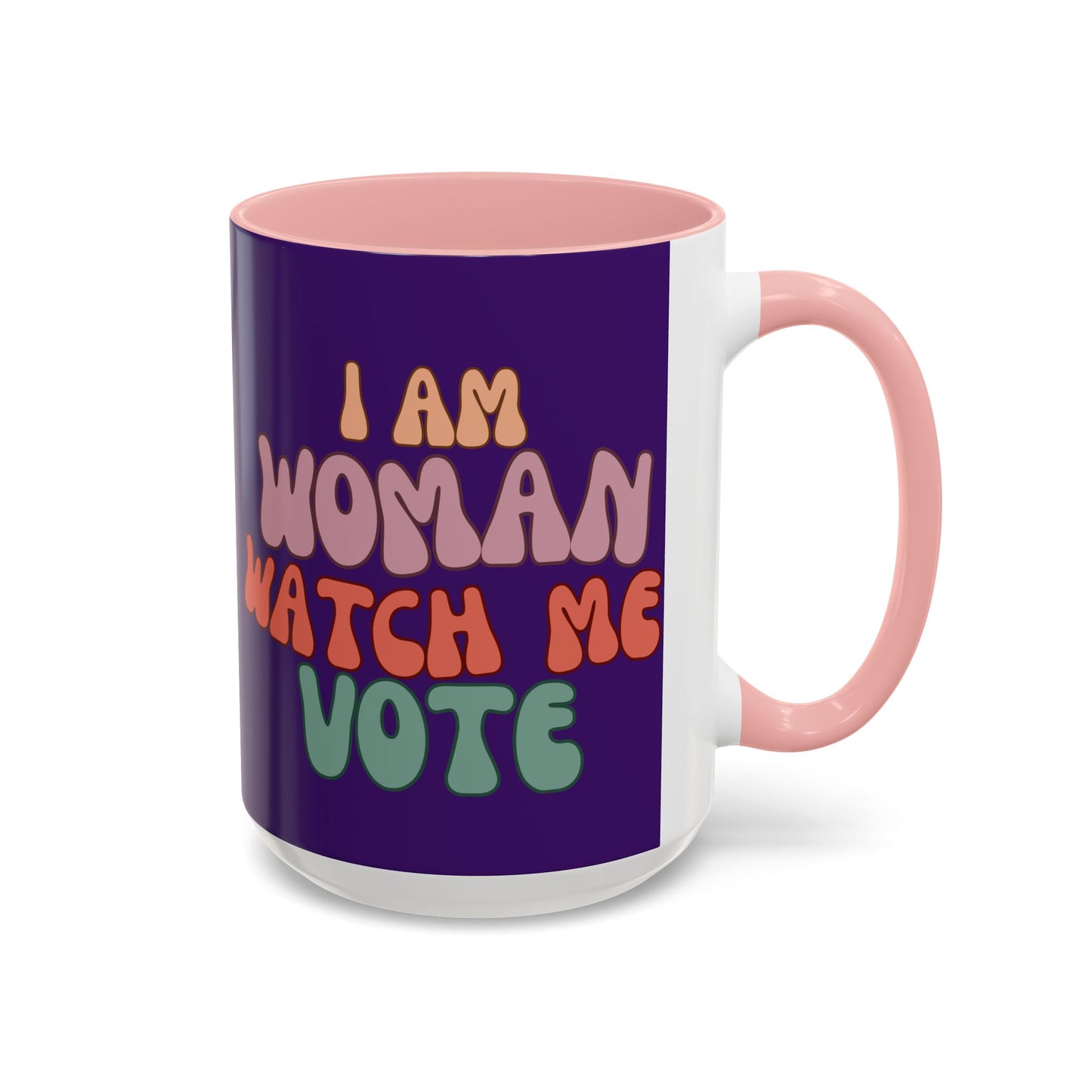 I Am Woman Watch Me Vote Dark Purple Accent Mug by theGreenDragonTavern.shop