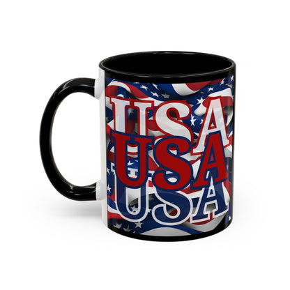 USA Red font Center Patriot Black Accent Mug by theGreenDragonTavern.shop