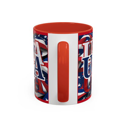 USA Blue font Center Patriot Red Accent Mug by theGreenDragonTavern.shop