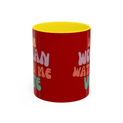 I Am Woman Watch Me Vote Red Accent Mug by theGreenDragonTavern.shop
