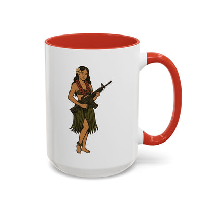Hula Girl Packin' Heat White Accent Mug by theGreenDragonTavern.shop