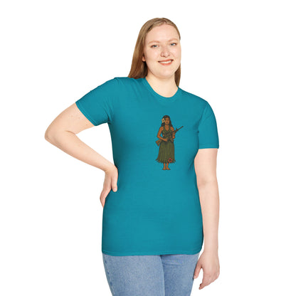 2-sided, Hula Girl Packin' Heat Dark colors Unisex T-Shirt by theGreenDragonTavern.shop