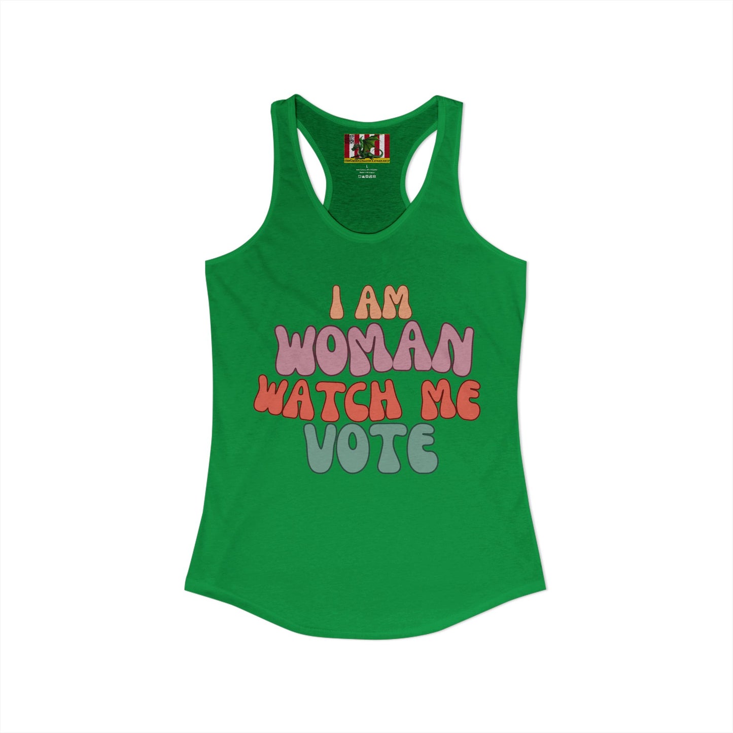 I Am Woman Watch Me Vote Women's Racerback Tank Top by theGreenDragonTavern.shop