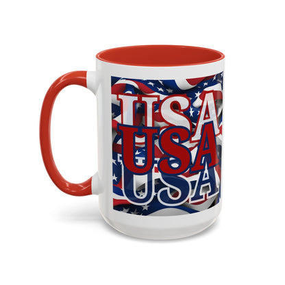 USA Red font Center Patriot White Accent Mug by theGreenDragonTavern.shop