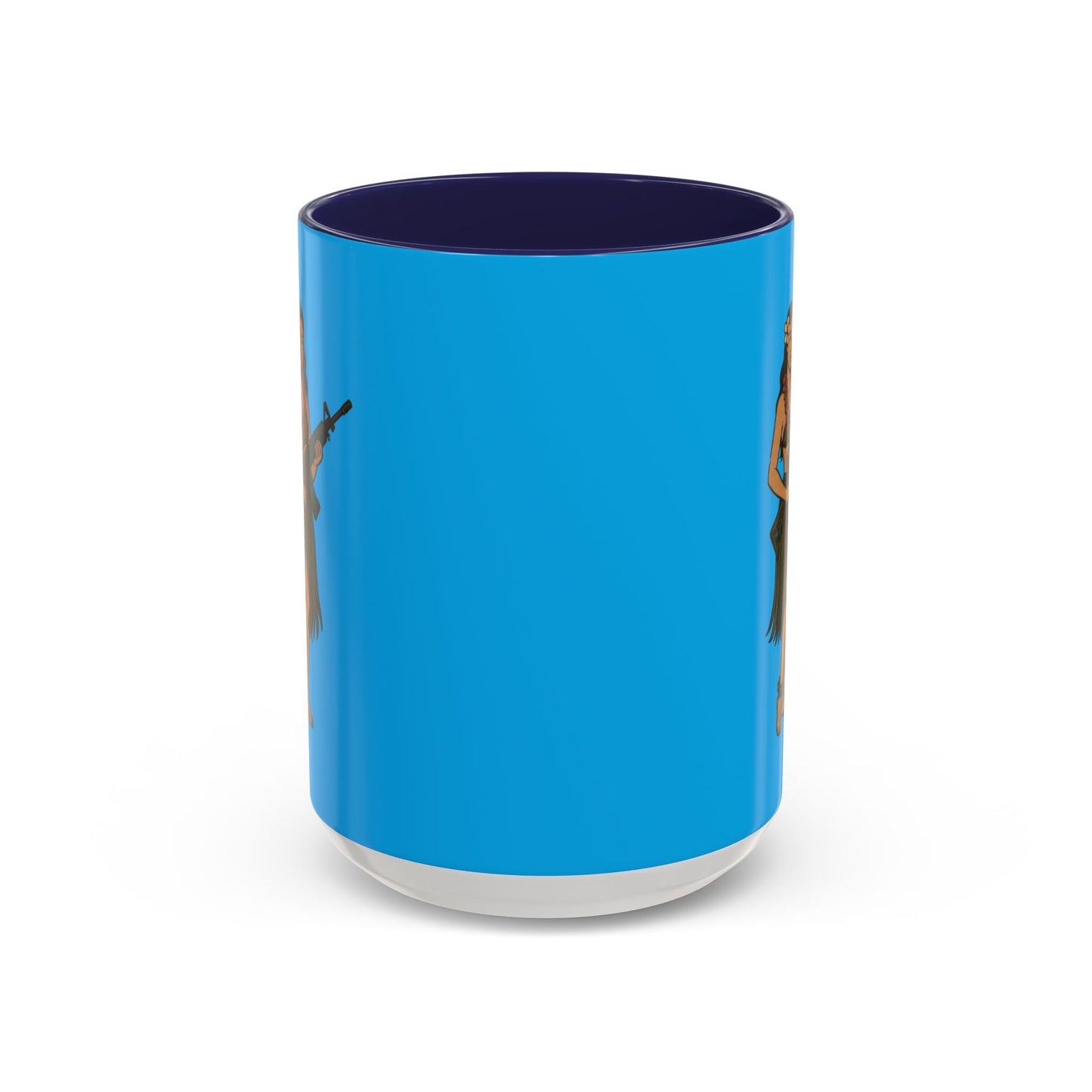 Hula Girl Packin' Heat Light Blue Accent Mug by theGreenDragonTavern.shop