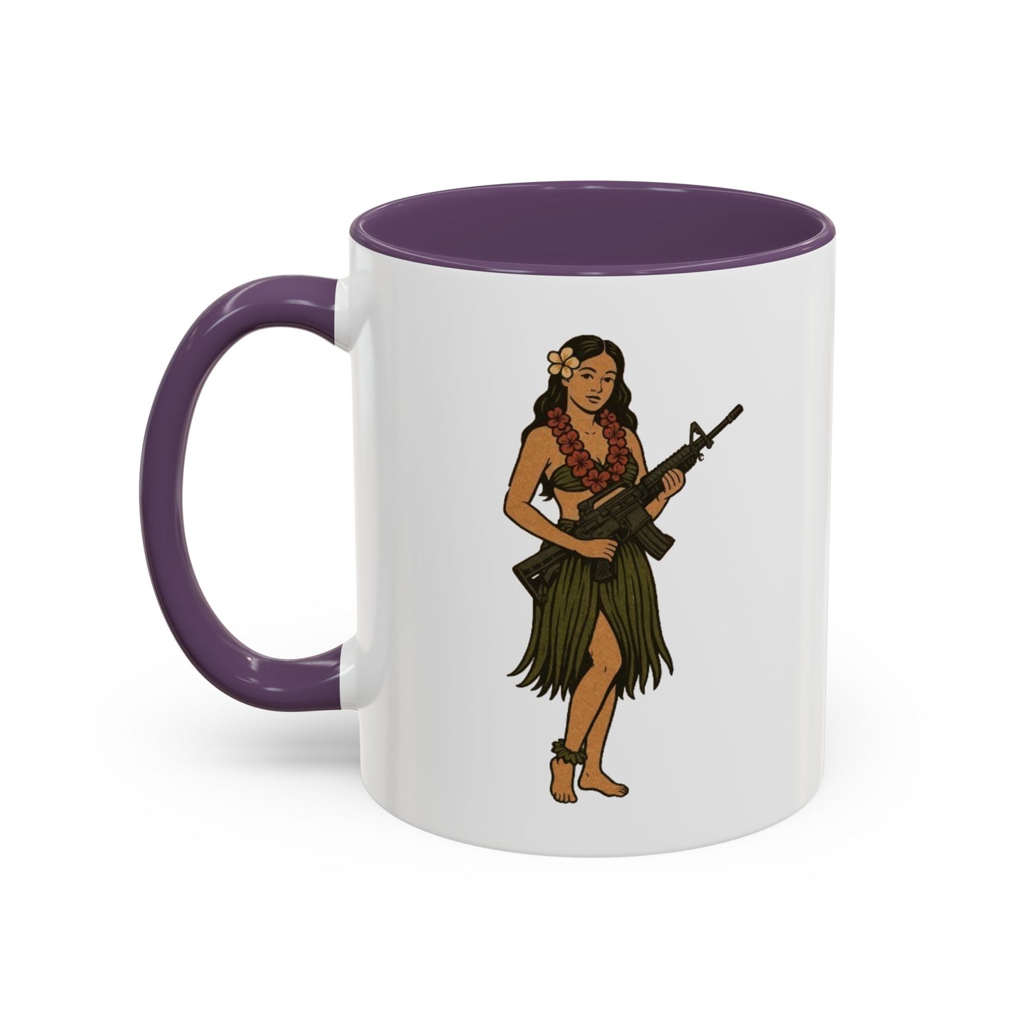 Hula Girl Packin' Heat White Accent Mug by theGreenDragonTavern.shop