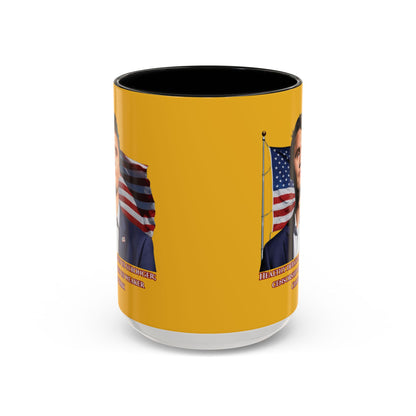 Charlie Kirk, Healthy Debate Yellow Accent Mug by theGreenDragonTavern.shop