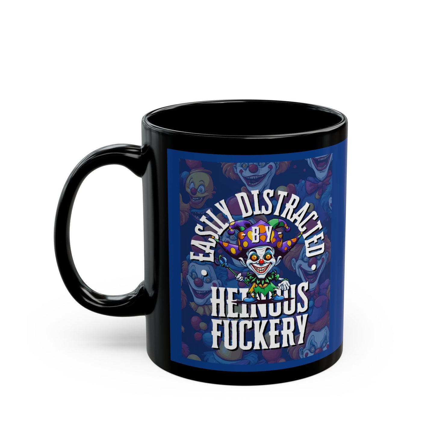 Easily Distracted by Heinous Fuckery Little Jincs Dark Blue Mug by theGreenDragonTavern.shop