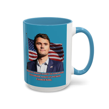 Charlie Kirk, Healthy Debate Turquoise Accent Mug by theGreenDragonTavern.shop