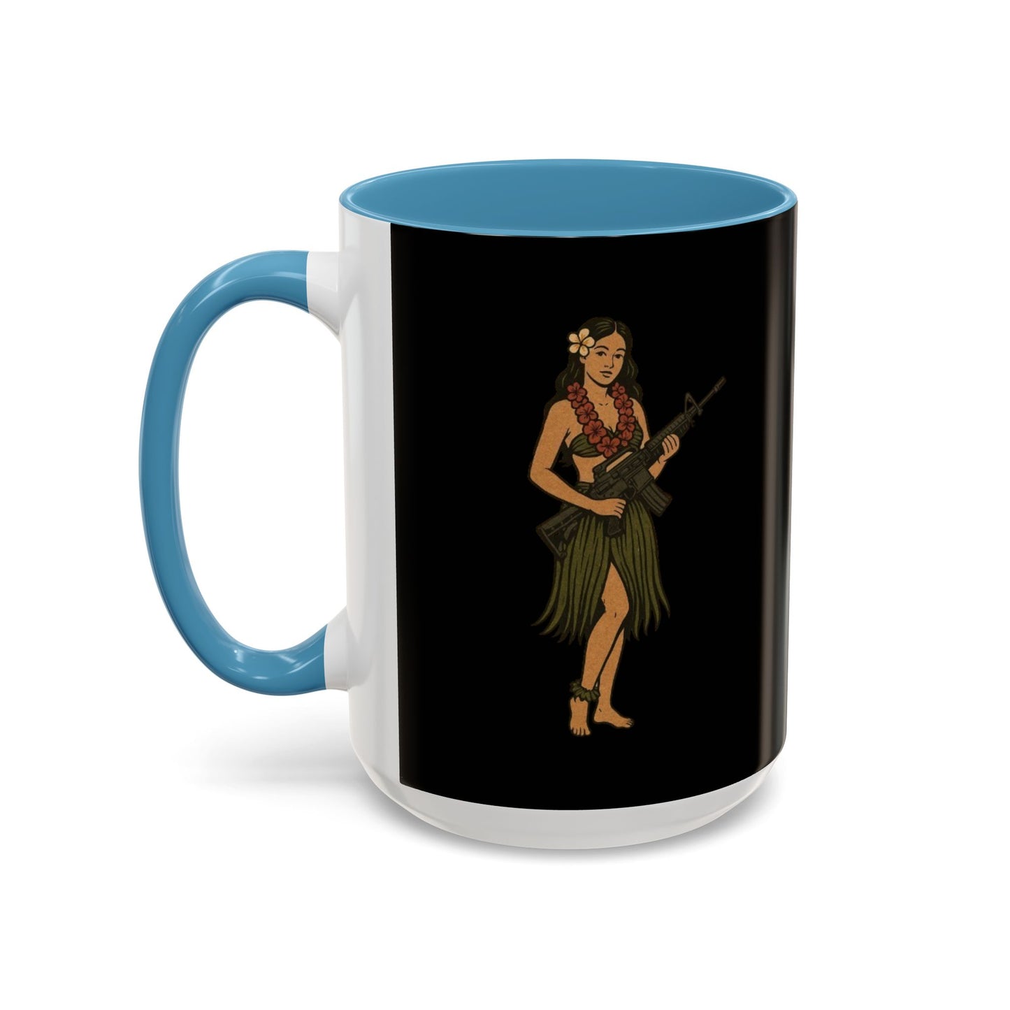 Hula Girl Packin' Heat Black Accent Mug by theGreenDragonTavern.shop