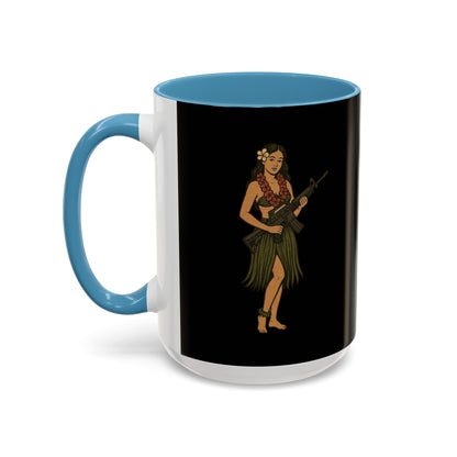 Hula Girl Packin' Heat Black Accent Mug by theGreenDragonTavern.shop
