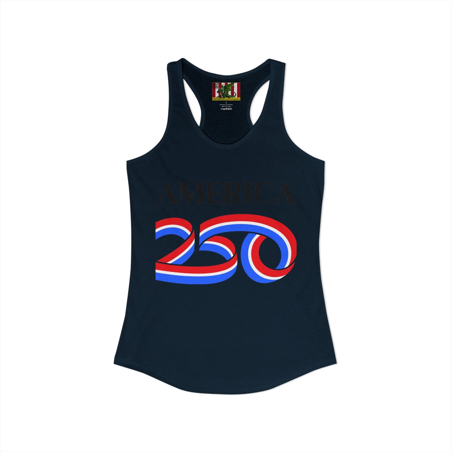 America 250 Black font Women's Racerback Tank Top by theGreenDragonTavern.shop