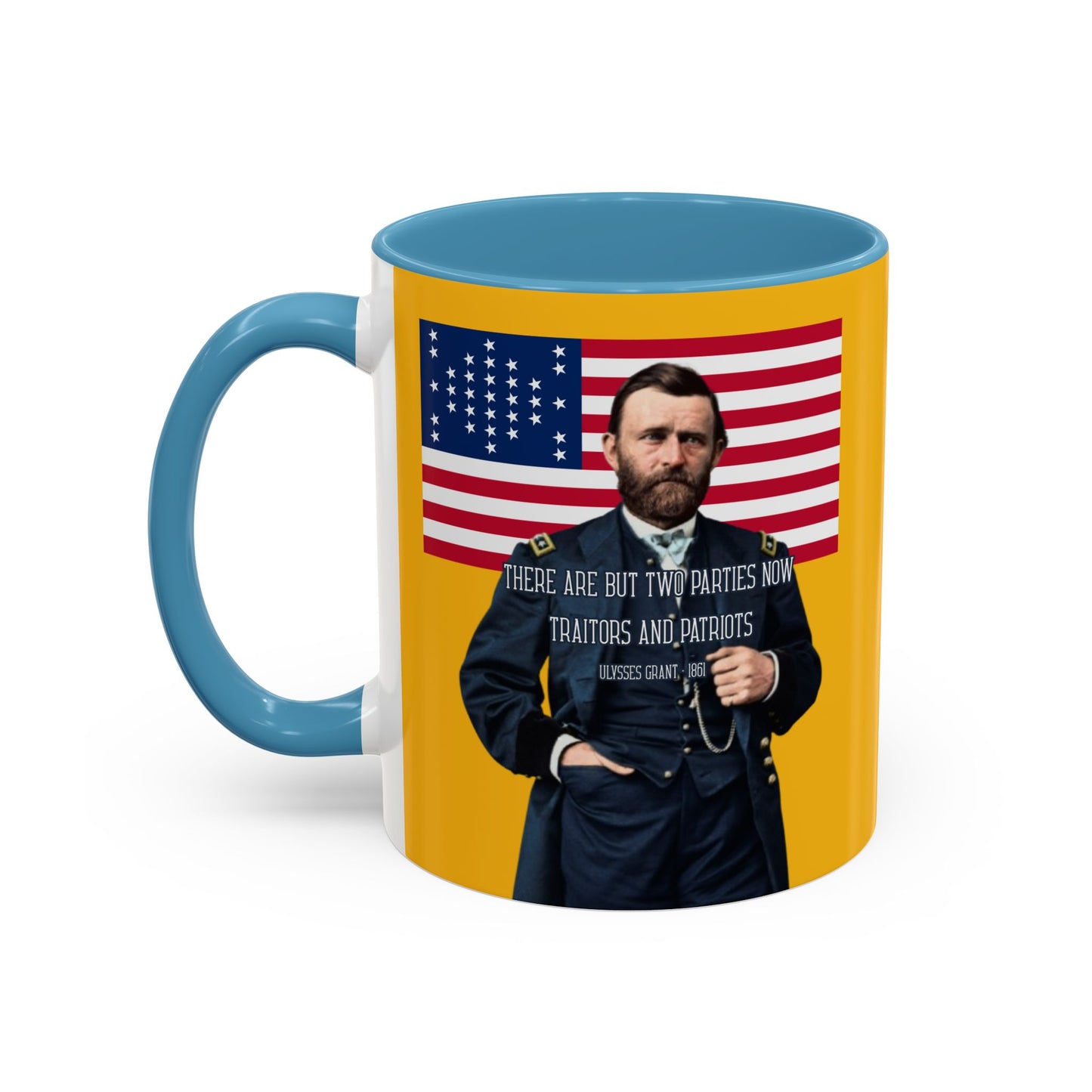 "Traitors and Patriots" Ulysses Grant Yellow Accent Mug by theGreenDragonTavern.shop