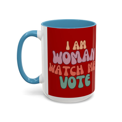 I Am Woman Watch Me Vote Red Accent Mug by theGreenDragonTavern.shop