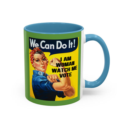 I Am Woman Watch Me Vote Rosie Green Accent Mug by theGreenDragonTavern.shop