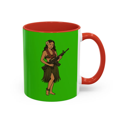 Hula Girl Packin' Heat Light Green Accent Mug by theGreenDragonTavern.shop