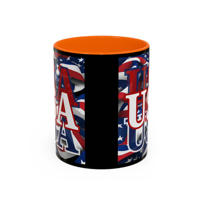 USA White font Center Patriot Black Accent Mug by theGreenDragonTavern.shop
