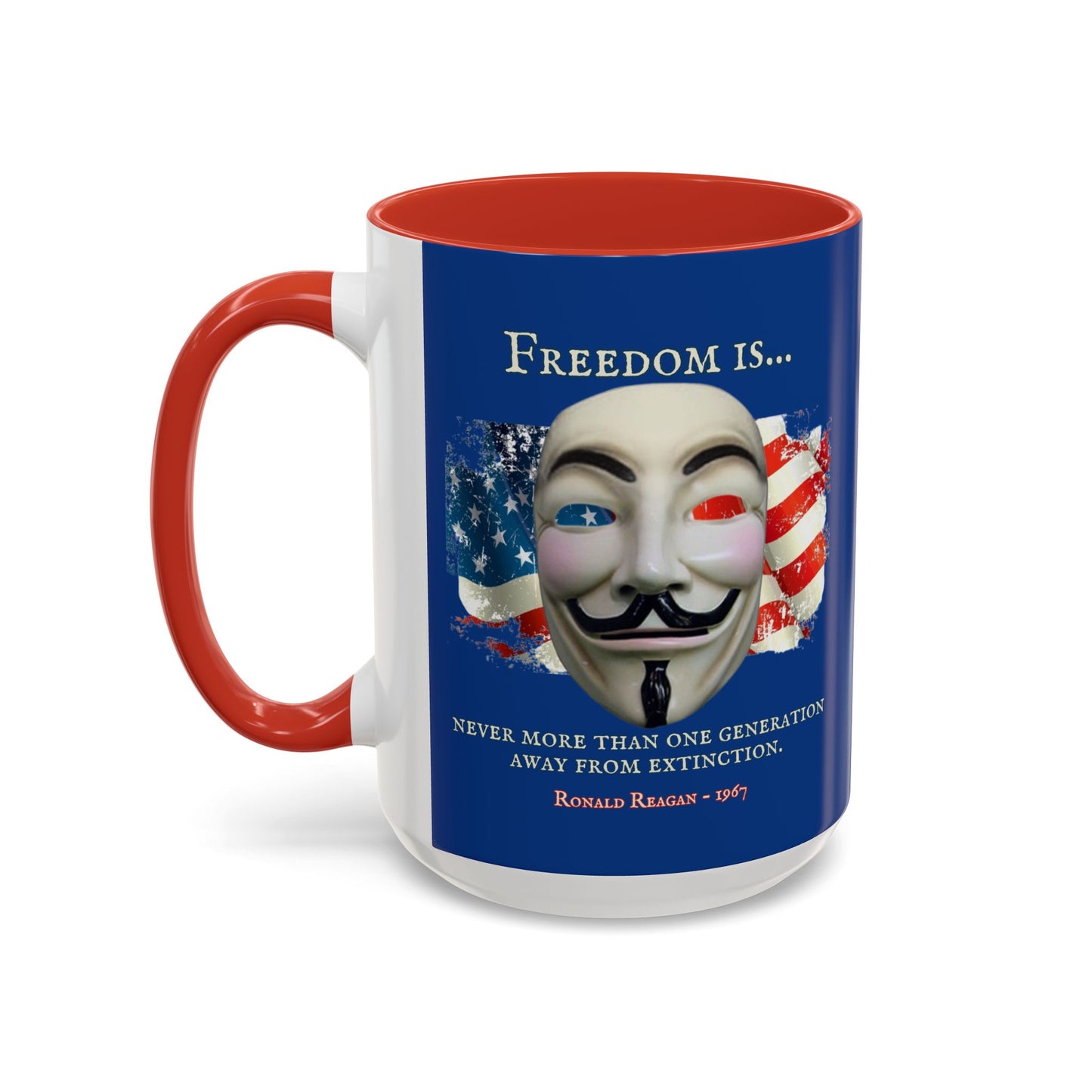 Ronald Reagan Freedom Vendetta Blue Accent Mug by theGreenDragonTavern.shop