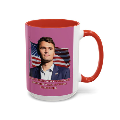 Charlie Kirk, Healthy Debate Pink Accent Mug by theGreenDragonTavern.shop
