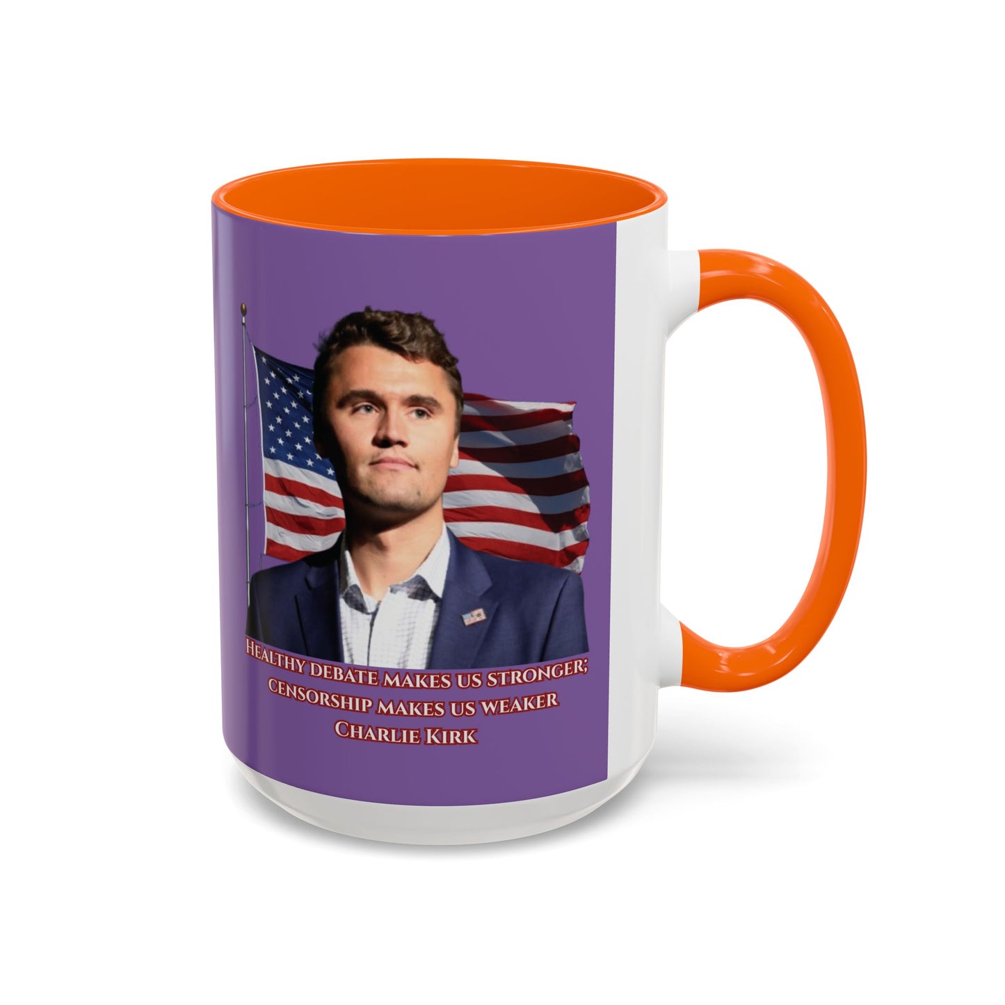 Charlie Kirk, Healthy Debate Light Purple Accent Mug by theGreenDragonTavern.shop