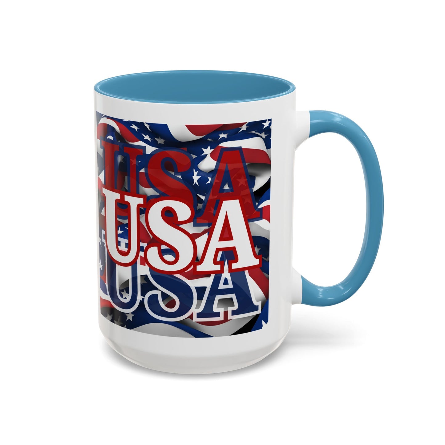 USA White font Center Patriot White Accent Mug by theGreenDragonTavern.shop
