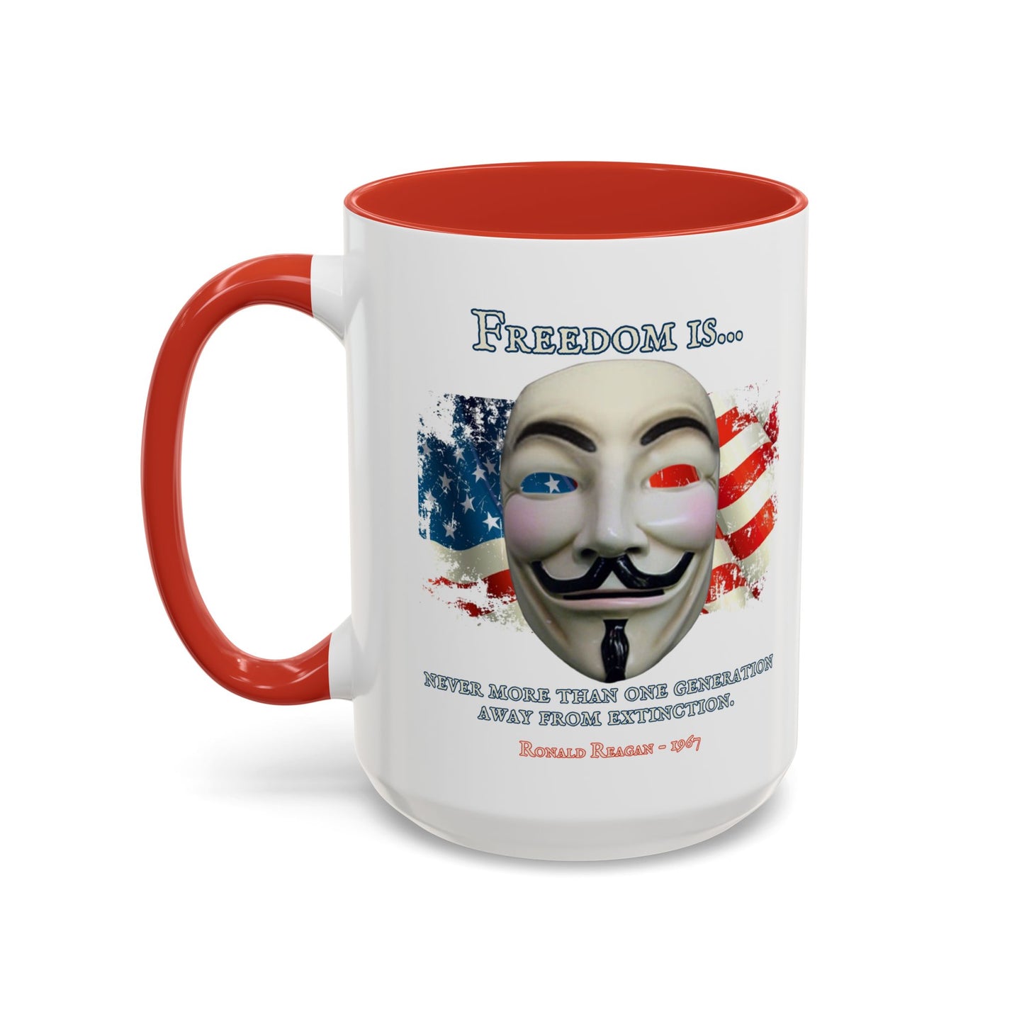 Ronald Reagan Freedom Vendetta White Accent Mug by theGreenDragonTavern.shop