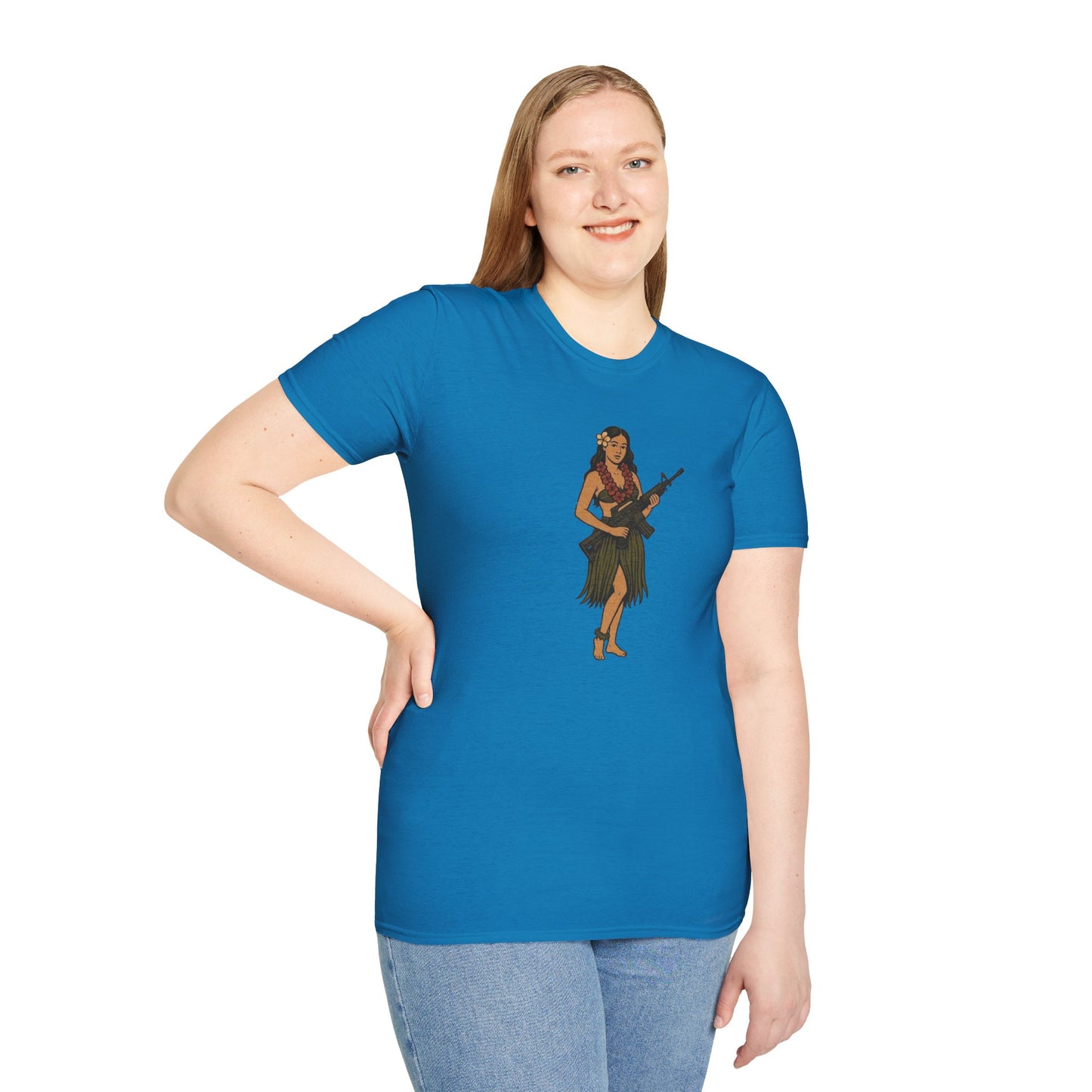 Hula Girl Packin' Heat Dark colors Unisex T-Shirt by theGreenDragonTavern.shop