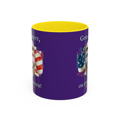 Vendetta, "Give me liberty, or give me death!" Purple Accent Mug by theGreenDragonTavern.shop