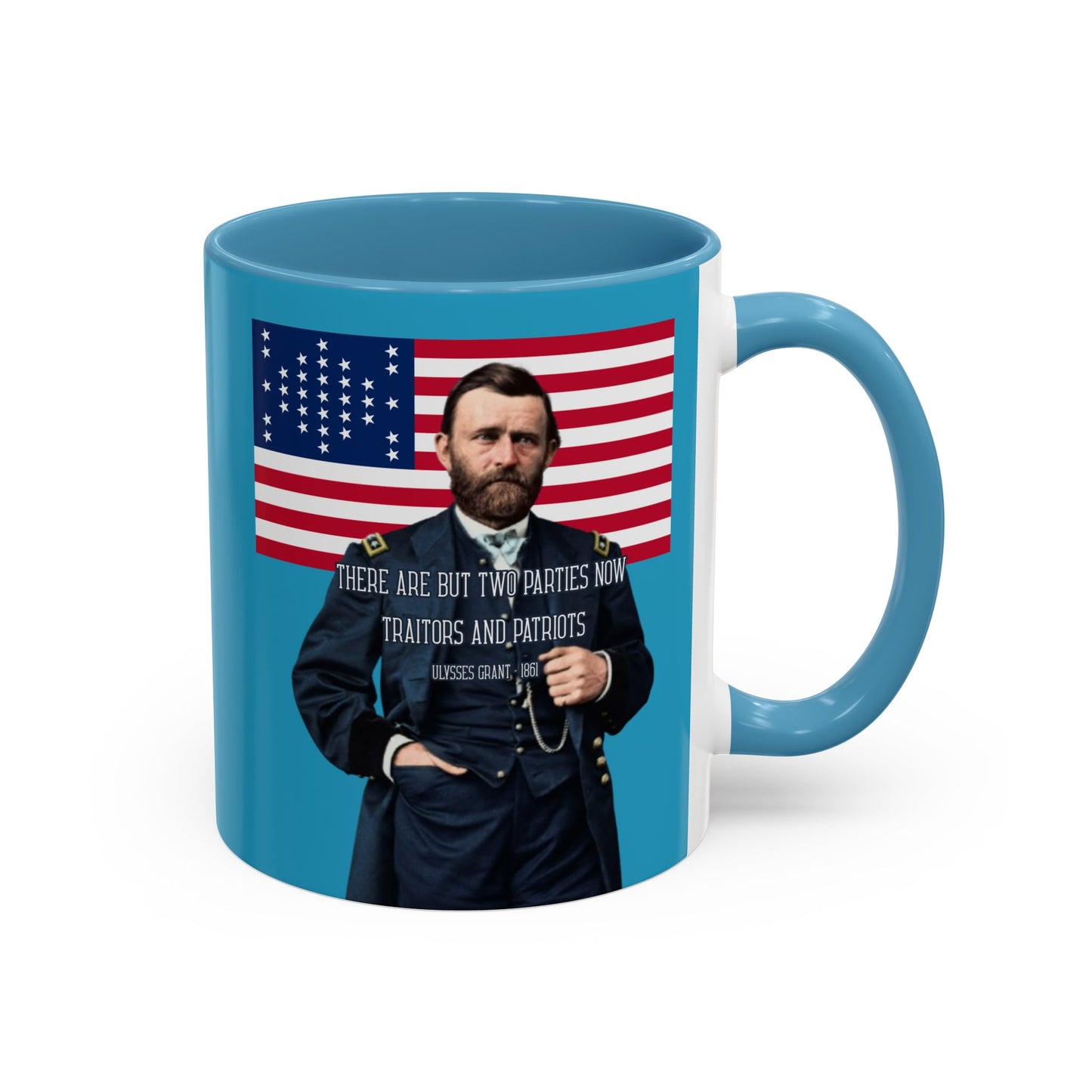 "Traitors and Patriots" Ulysses Grant Turquoise Accent Mug by theGreenDragonTavern.shop
