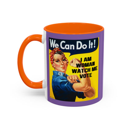 I Am Woman Watch Me Vote Rosie Light Purple Accent Mug by theGreenDragonTavern.shop
