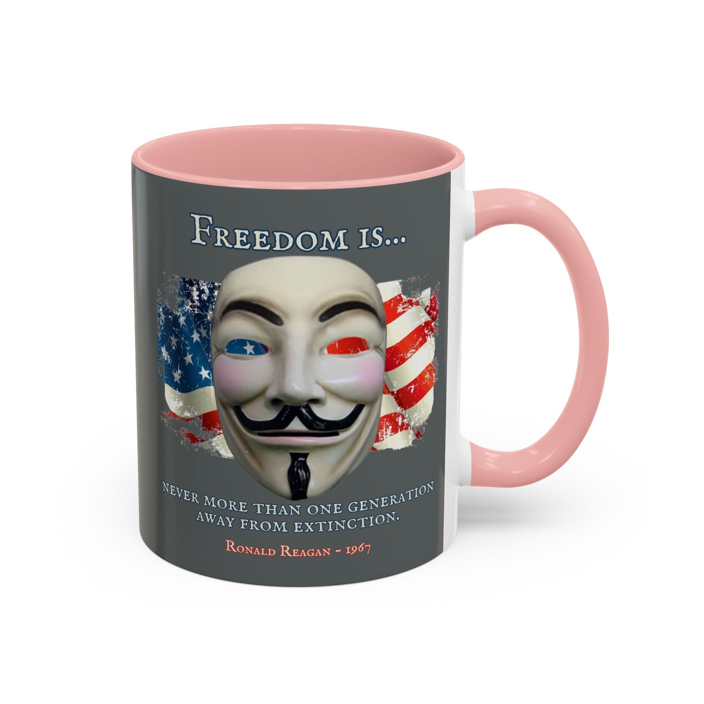 Ronald Reagan Freedom Vendetta Grey Accent Mug by theGreenDragonTavern.shop