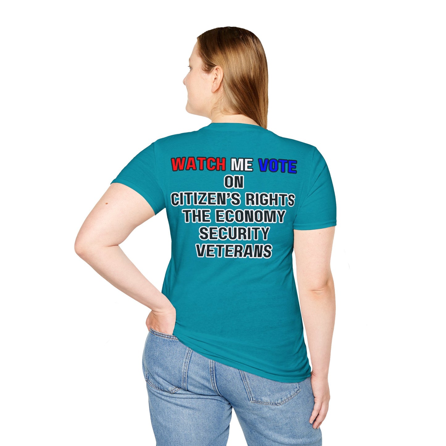 2-sided I Am Woman Watch Me Vote DKcolors Rosie Unisex T-Shirt by theGreenDragonTavern.shop