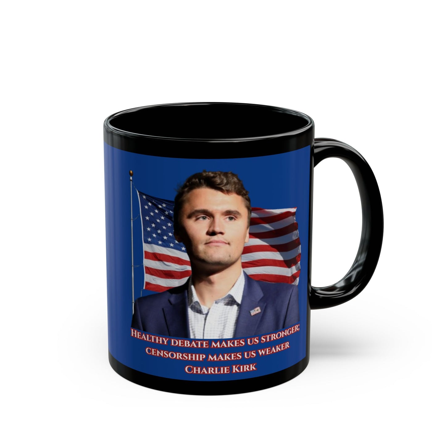 Charlie Kirk, Healthy Debate Blue Mug by theGreenDragonTavern.shop