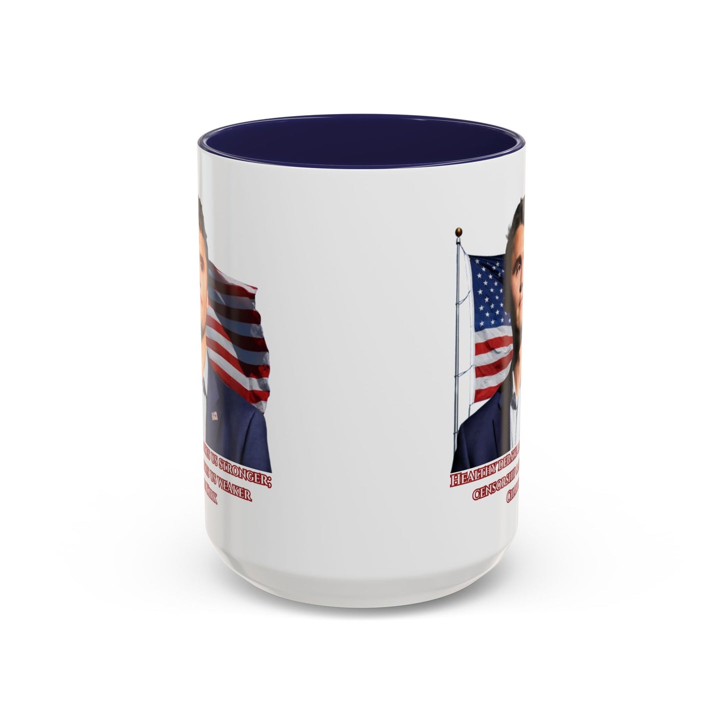 Charlie Kirk, Healthy Debate White Accent Mug by theGreenDragonTavern.shop
