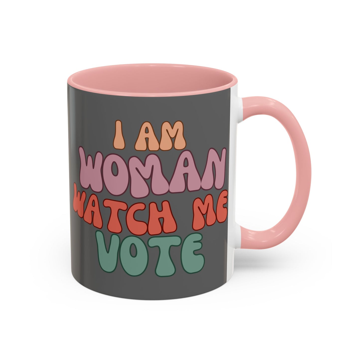 I Am Woman Watch Me Vote Grey Accent Mug by theGreenDragonTavern.shop