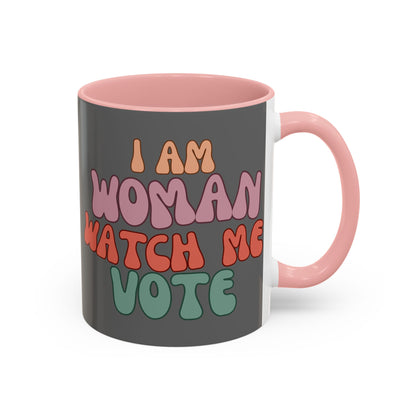 I Am Woman Watch Me Vote Grey Accent Mug by theGreenDragonTavern.shop